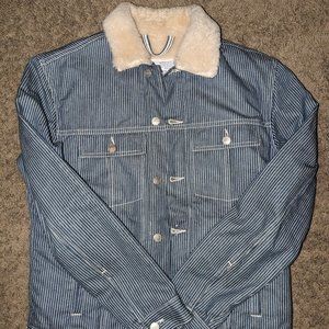 Industry of All Nations Pinstripe Real Sherpa Wool Lined Denim Jacket